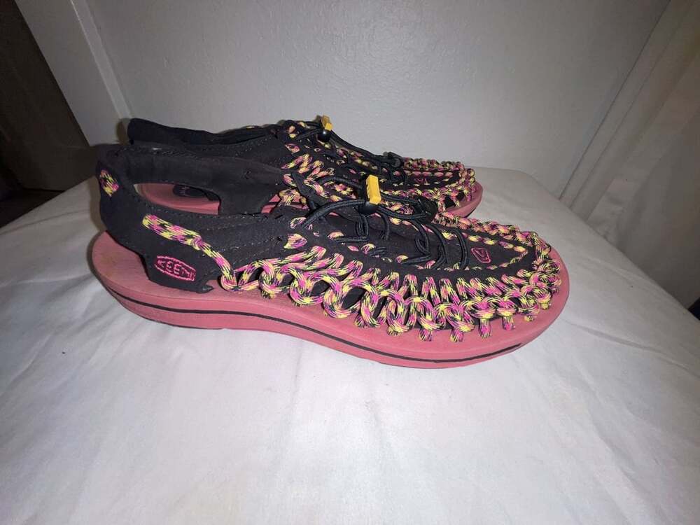 Keen Uneek Sandals Size 7.5 Pink Black Woven Cord Water Shoes